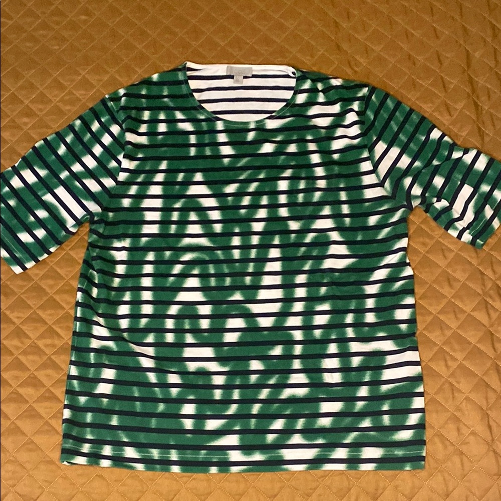 Short Sleeved - Green, White & Black Striped Graffiti Shirt